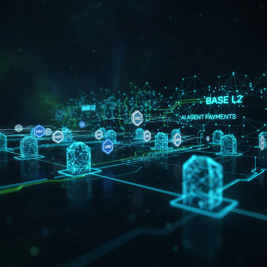 Base L2 blockchain network processing AI agent micropayments in real-time with zero friction
